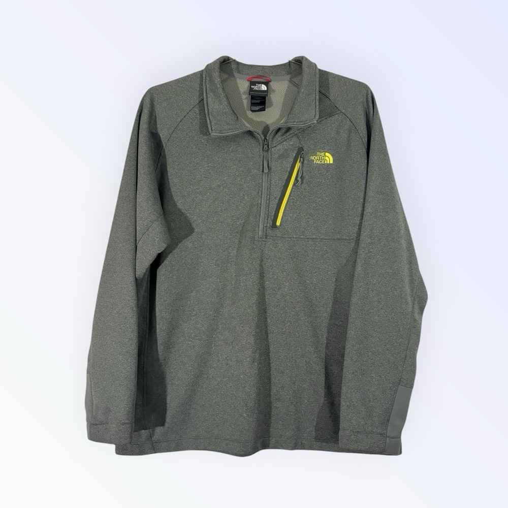 The North Face‎ Mens Quarter Zip Pullover XL Grey Yellow Colorblock Athletic Top